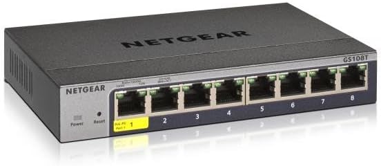 Netgear GS108T Managed Switch 8 Port Gigabit Ethernet LAN Switch Smart (1x PD-Port, Netzwerk Switch