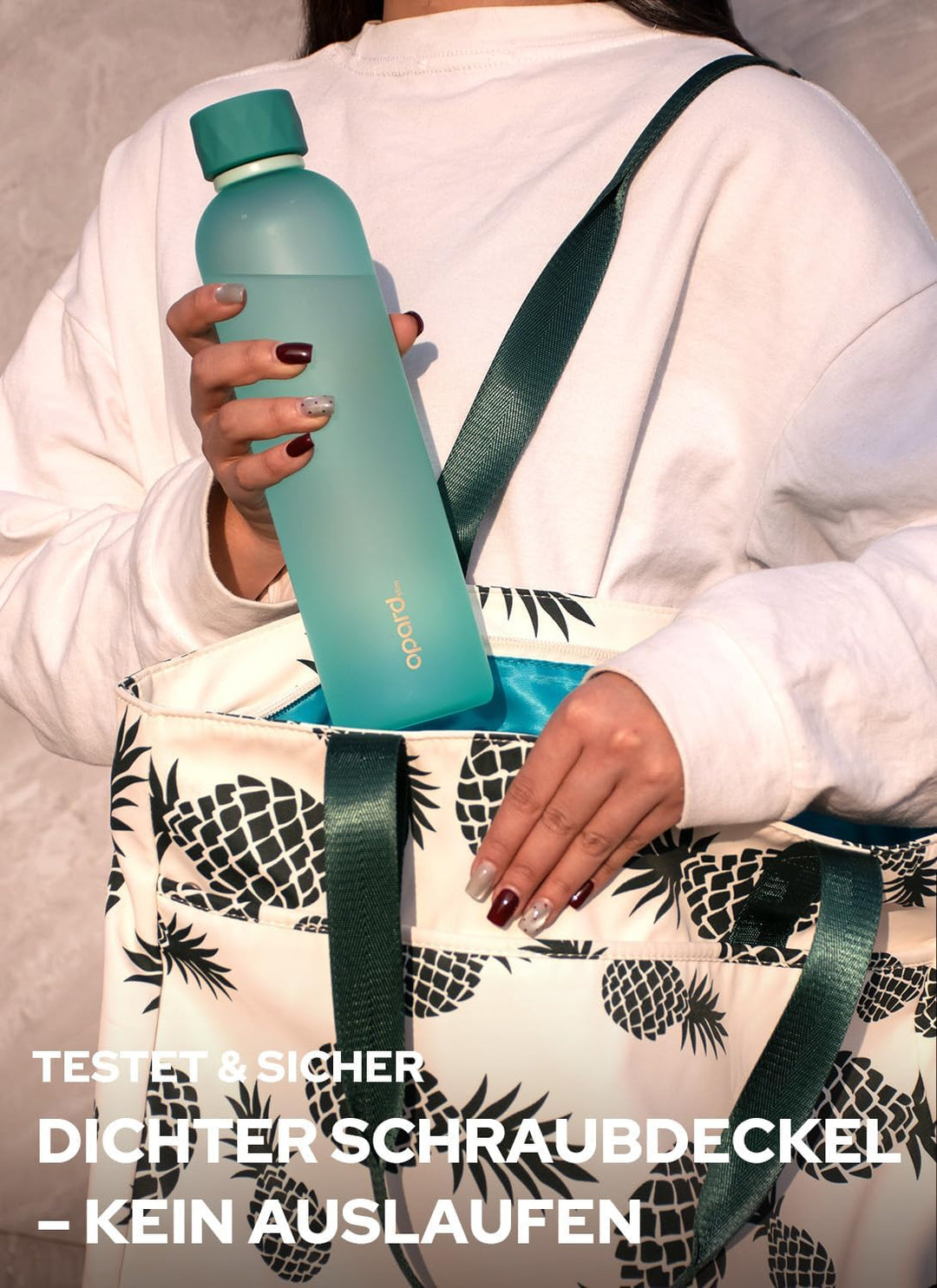 Opard Slim Pro Trinkflasche 1l, Kohlensäuregeeignete Wasserflasche mit facettiertem gummiertem Griff