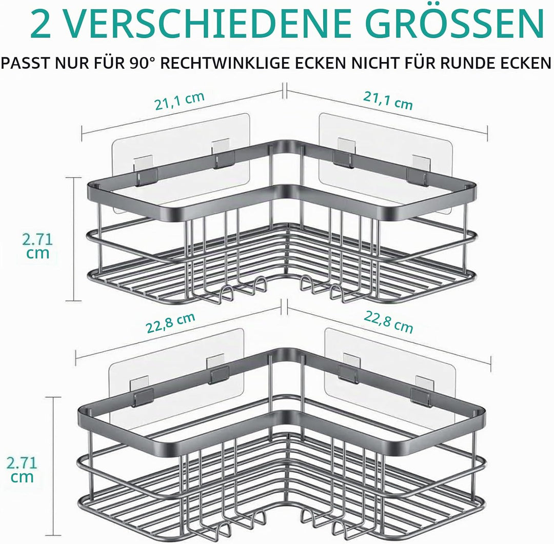 Yazoni Duschablage Ohne Bohren 2 Stück - Duschregal Ecke mit Haken, Duschablage Edelstahl für Badezi
