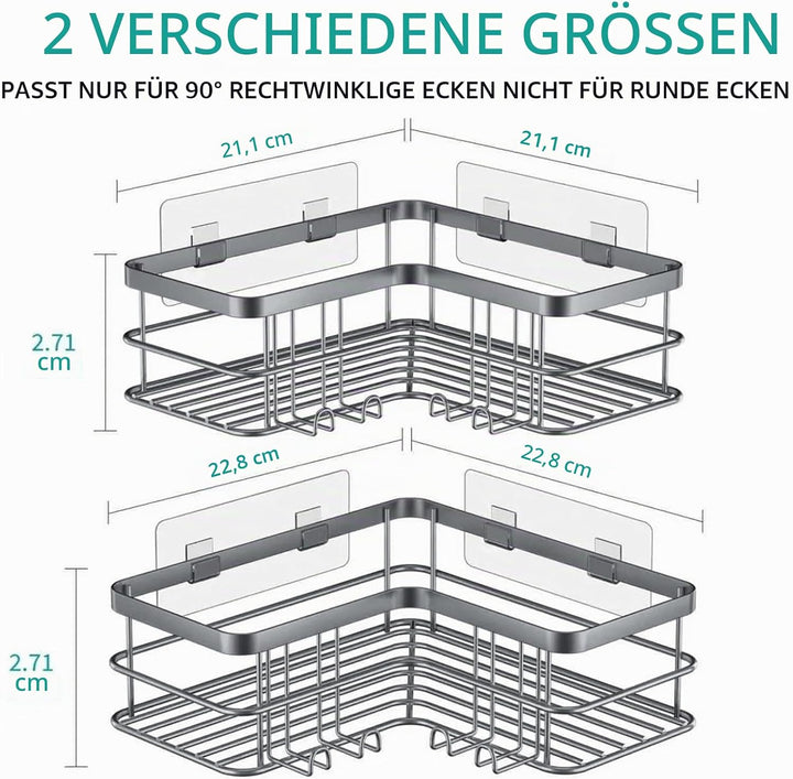 Yazoni Duschablage Ohne Bohren 2 Stück - Duschregal Ecke mit Haken, Duschablage Edelstahl für Badezi