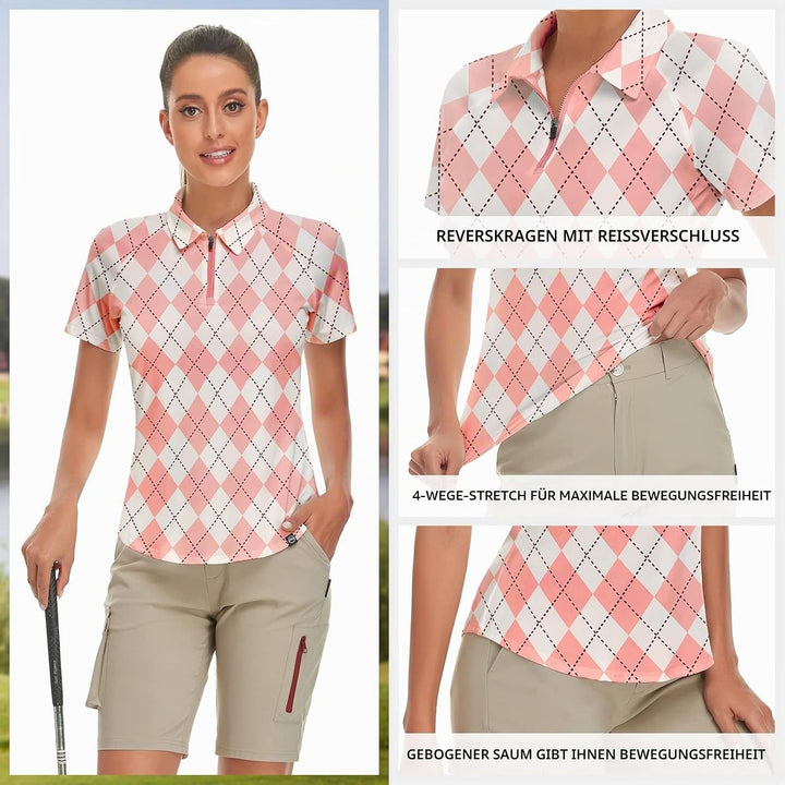 Soneven Poloshirt für Damen Kurzarm Sportshirt Damen mit 1/4 Reissverschluss Sport Tshirts Damen Sch