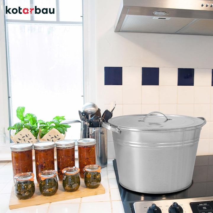 KOTARBAU® Einkochtopf gross mit Deckel &amp; Zwischenboden 25l Stahl verzinkt Zinkeimer grosser Kochtopf