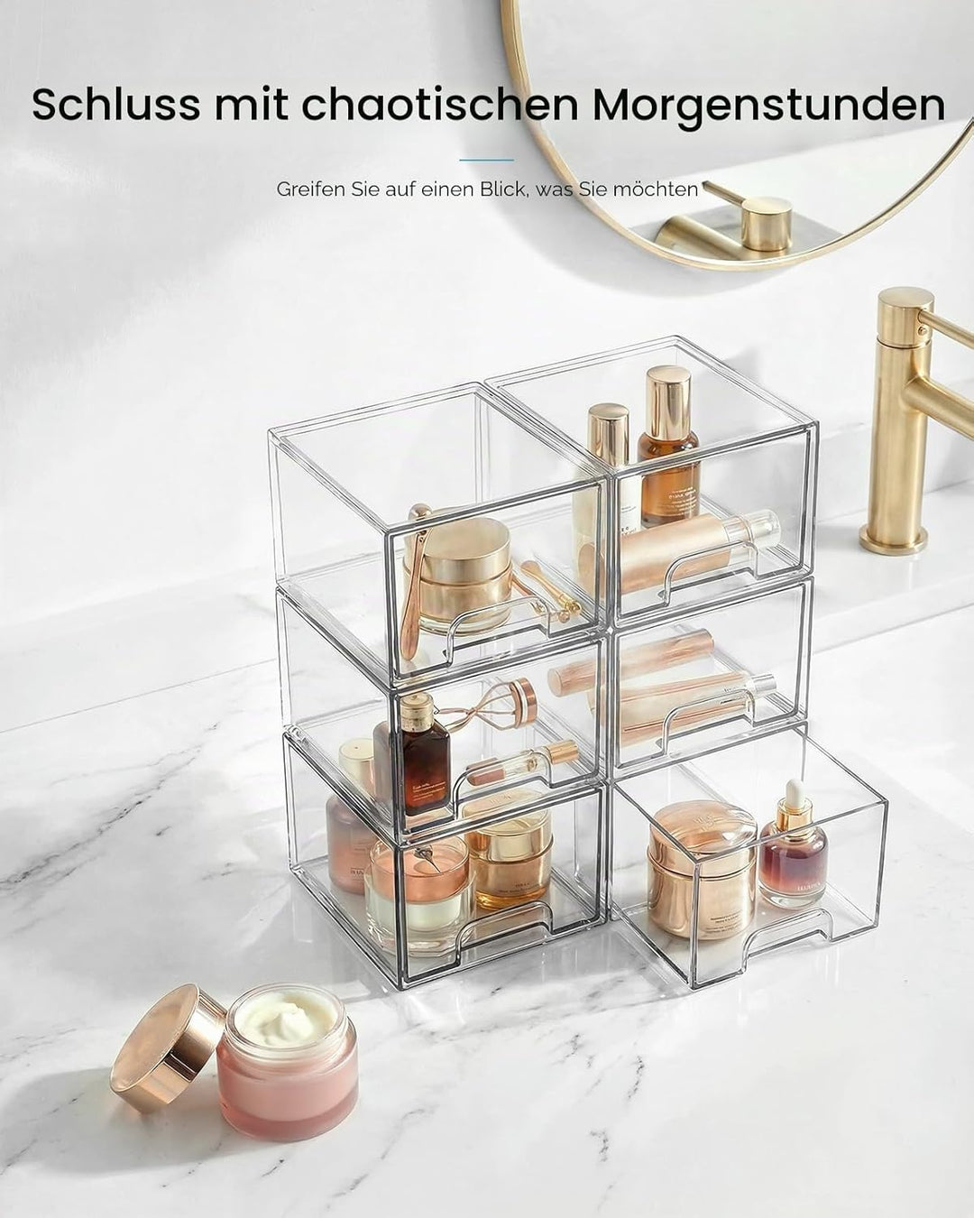 Vtopmart 2er-Set Kleine Schubladen Organizer, Transparent Badezimmer Organizer mit 16 rutschfeste Ma