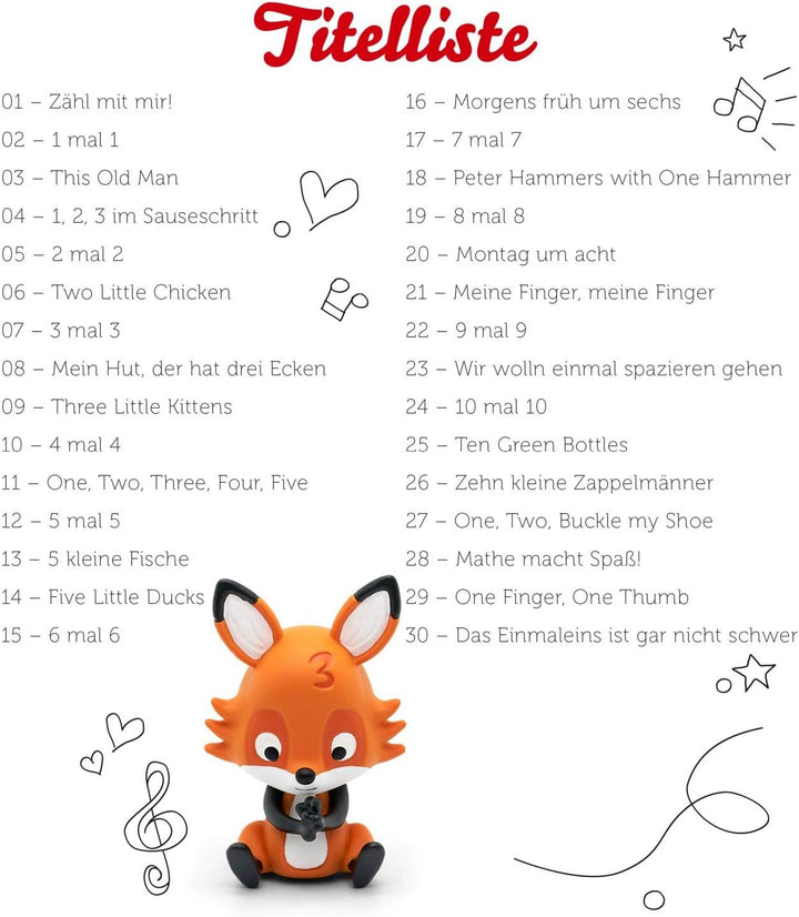 tonies Hörfiguren für Toniebox: 30 Lieblings ZÄHLLIEDER Figur - ca 70 Min. Spieldauer - ab 3 Jahre -