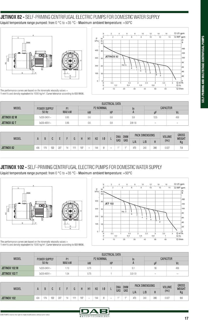 DAB Serie 102640040 Jetinox 102M selbstansaugende Kreiselpumpe 0,75 kW - 1 HP für Kaltwasser