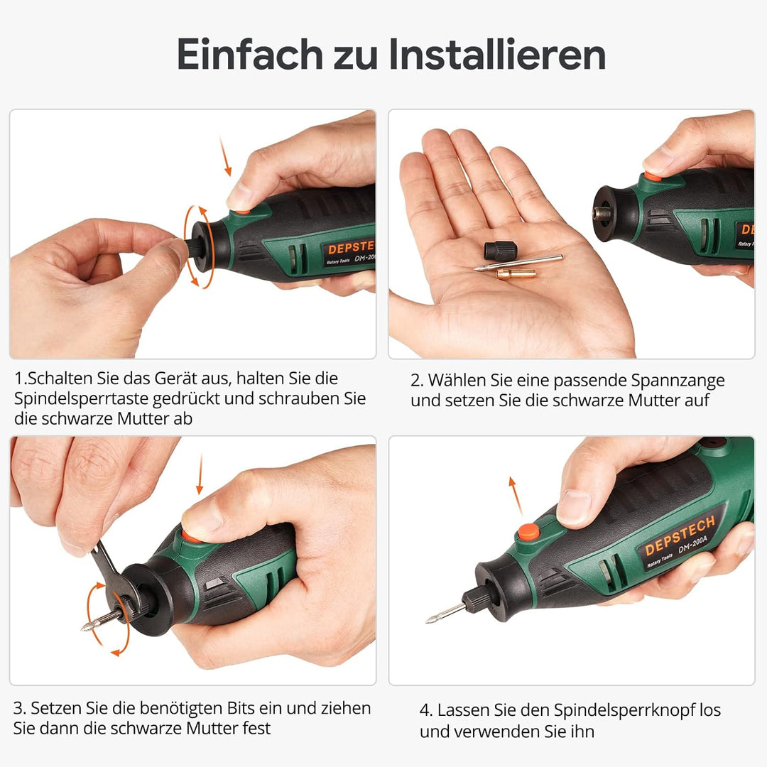 DEPSTECH Multifunktionswerkzeug 200W, Rotationswerkzeug Set mit 128 Zubehörteilen, 6 Variable Drehza
