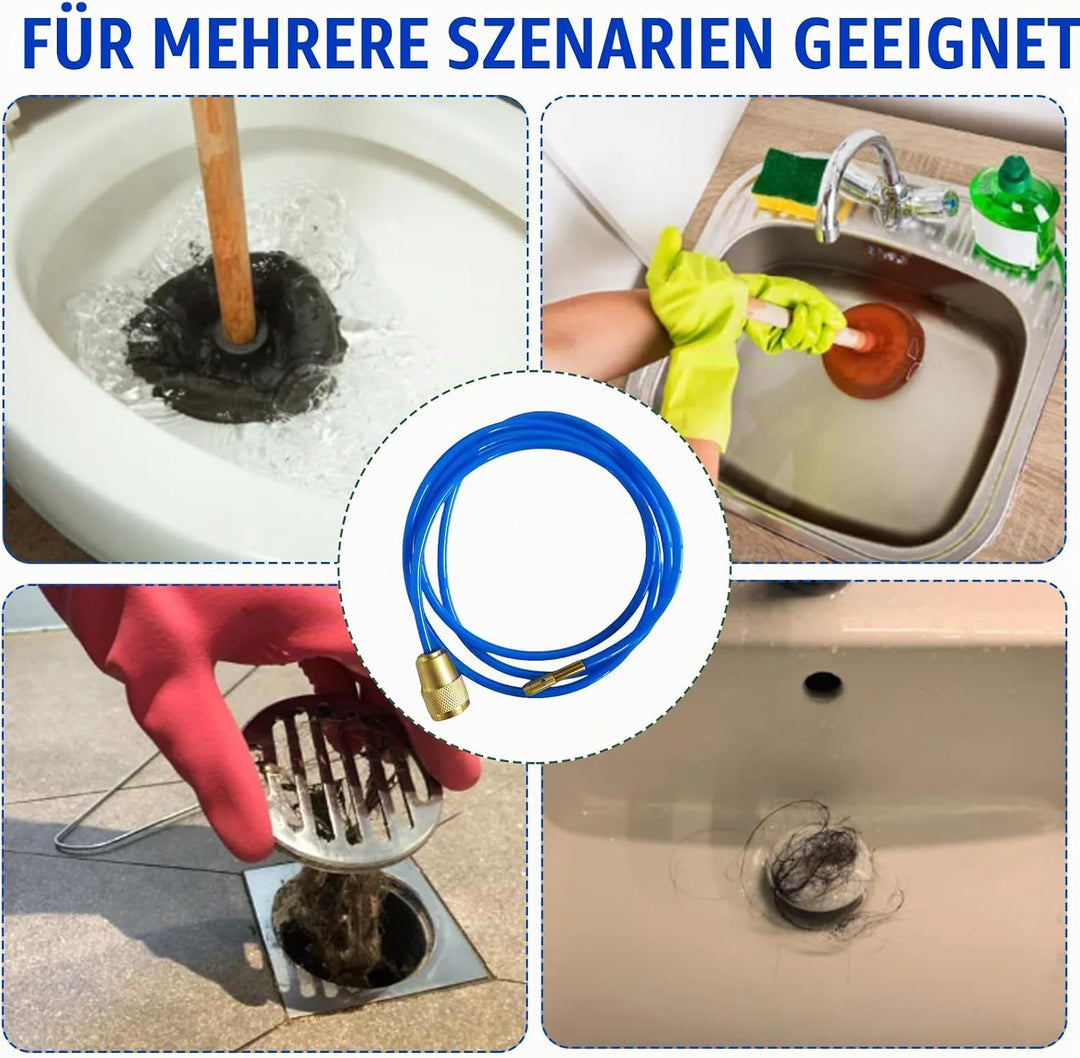 Rohrreinigungsgerät Power Clean, 2m Hochdruck Rohrreiniger, Abflussreiniger Schlauch, Rohrreinigungs