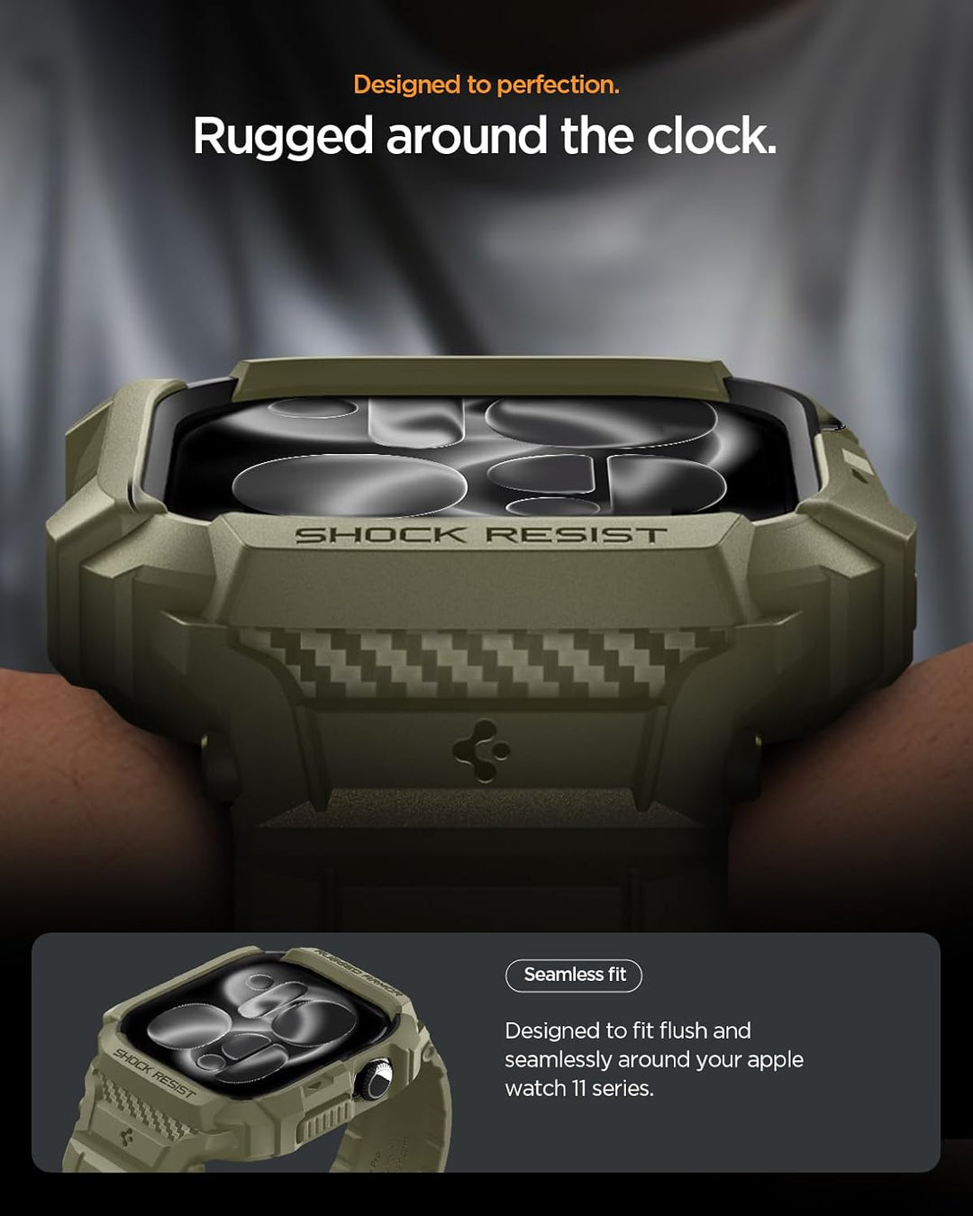 Spigen Rugged Armor Pro 2 Hülle mit Band für Apple Watch 11/10 46mm | TPU-Unibody-Hülle mit Armband,