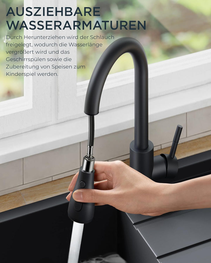 FORIOUS Küchenarmatur mit Seifenspender, ausziehbarer Wasserhahn Küche mit 2 Strahlarten, Einhebelmi