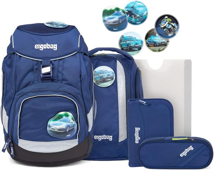 ergobag Pack Schulranzen-Set 6tlg. inkl. Klettie-Set Blaulichtbär - Blau