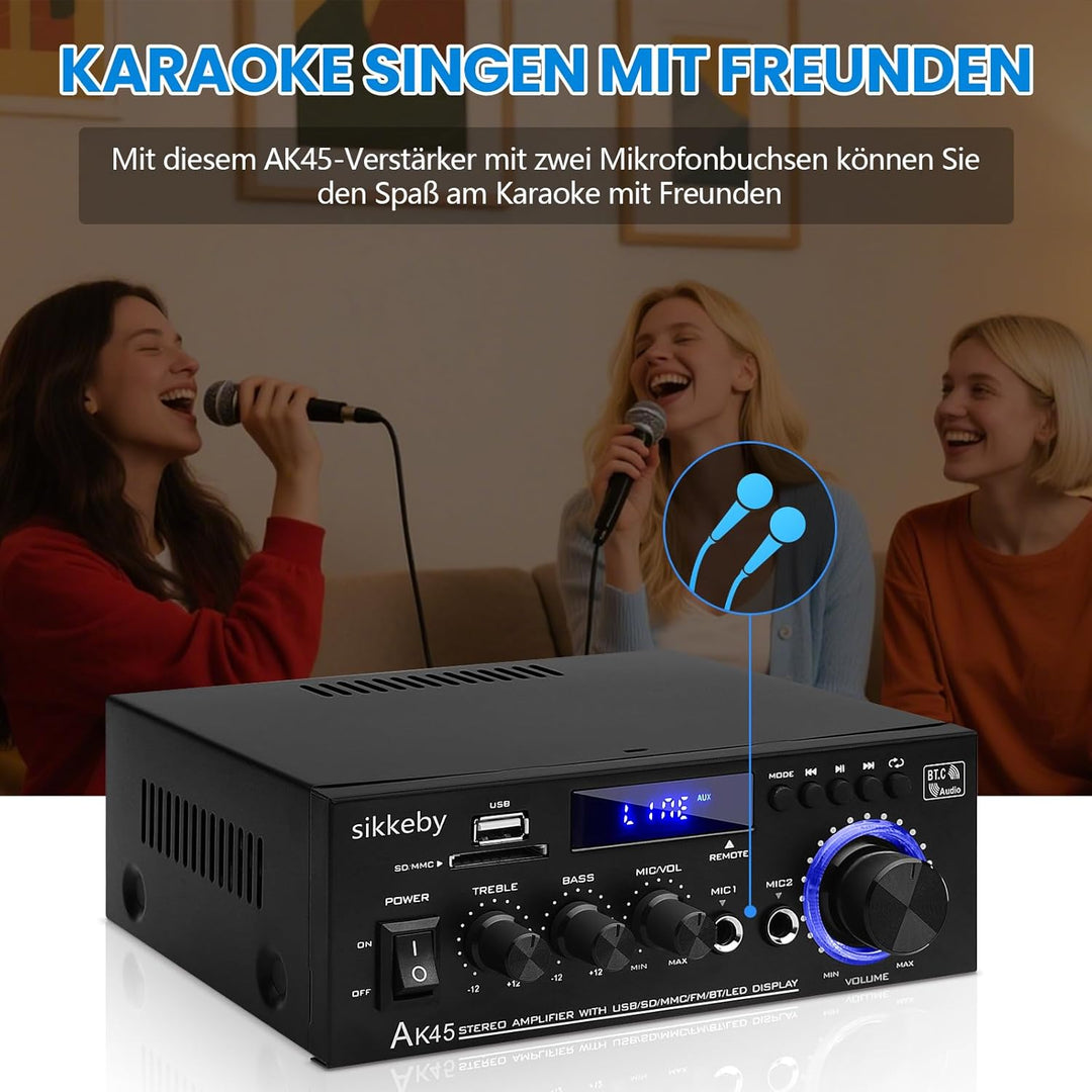 HiFi-Verstärker AK45 Mini Bluetooth Stereo-Audioverstärker Receiver 12V/ 220V 400W 2 Kanäle Digitale