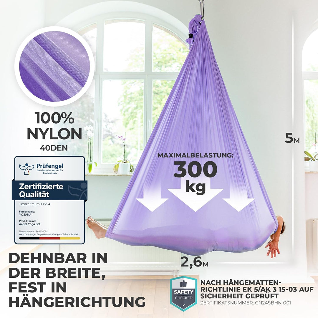 Yosana Hängematte | Komplettset inkl. Befestigung | TÜV geprüft | Nylon Tuch 5m x 2,6m