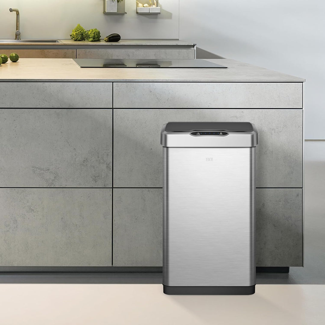 EKO Mirage-T 50 Liter Rechteckiger Mülleimer mit Bewegungsmelder, berührungslos, Gebürstetes Edelsta