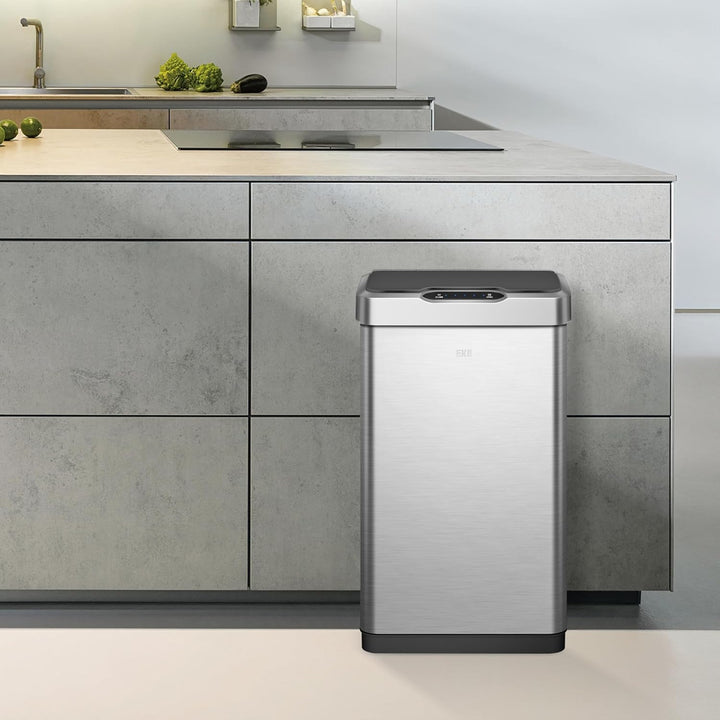 EKO Mirage-T 50 Liter Rechteckiger Mülleimer mit Bewegungsmelder, berührungslos, Gebürstetes Edelsta