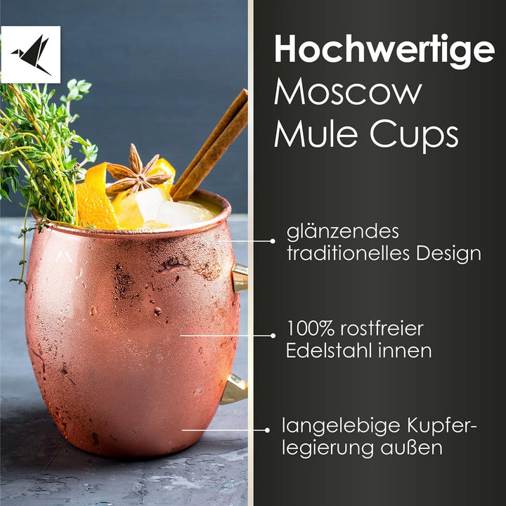 Beyond Moscow Mule Becher Set Kupferbecher - Becher aus Kupfer mit Strohalmen & Geschenkbox I Moskau