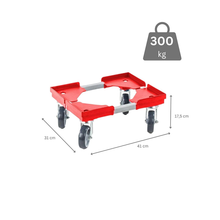 PROREGAL SparSet 2X Profi-Flex Transportroller für Euroboxen 40x30cm mit Gummiräder rot | 4 Lenkroll