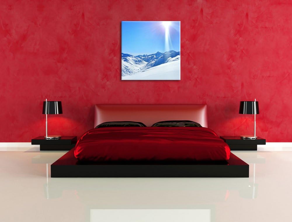 Pixxprint Schnee Berge, Format: 70x70 auf Leinwand, XXL riesige Bilder fertig gerahmt mit Keilrahmen