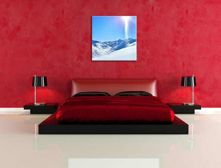 Pixxprint Schnee Berge, Format: 70x70 auf Leinwand, XXL riesige Bilder fertig gerahmt mit Keilrahmen
