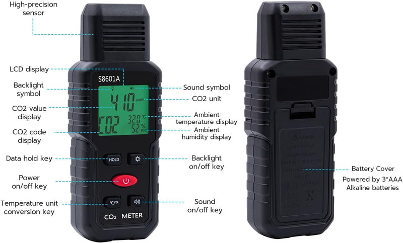 Mcbazel 3-in-1 Luftqualitätsmonitor, CO2-Detektor, Temperatur- und Feuchtigkeitsmesser, CO₂-Infrarot