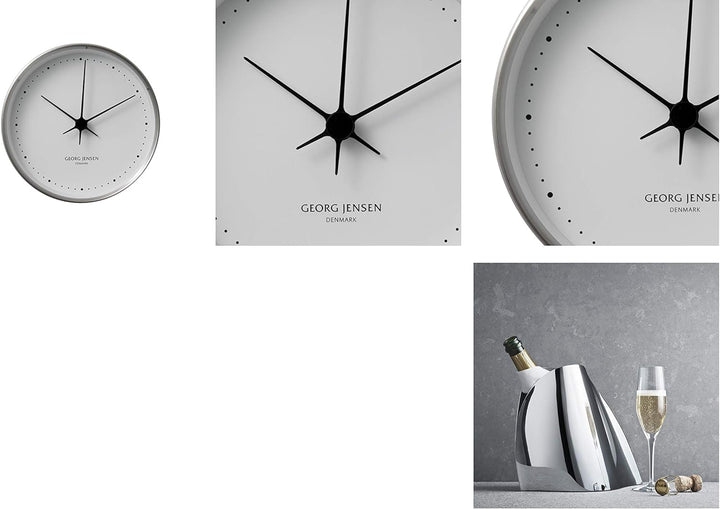 Georg Jensen Koppel Wanduhr 22 cm, Edelstahl mit Weissem Ziffernblatt Material : Precision Quartz Mo