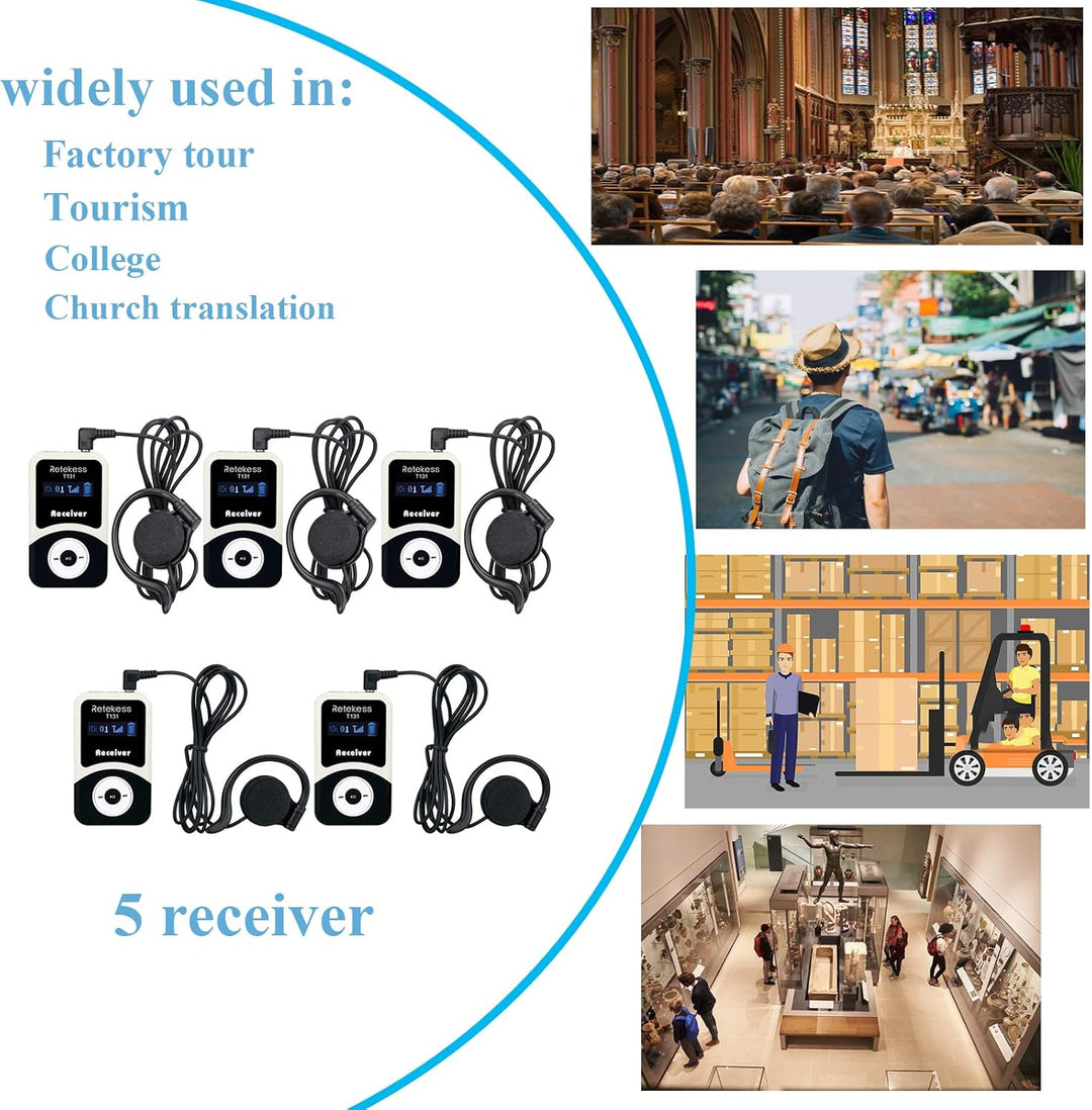 Retekess T131 Tour Guide System, Empfänger kompatibel mit T130 Wireless Audio Whisper Guide System,