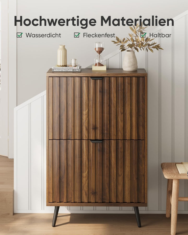 Schuhschrank, 60x24x94 cm, Walnussfarbe, 2 Klappen, 4 verstellbare Fächer, für 8-12 Paar Schuhe