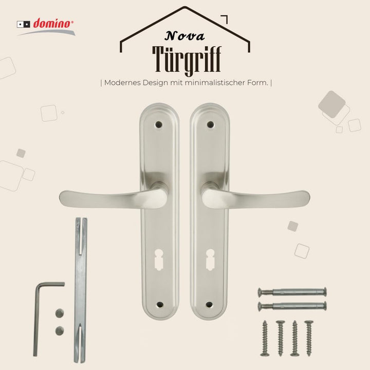 domino Türgriff 72 Drückergarnitur BB-Buntbart Set Langschildgarnitur Türklinke für Zimmertür, Kelle