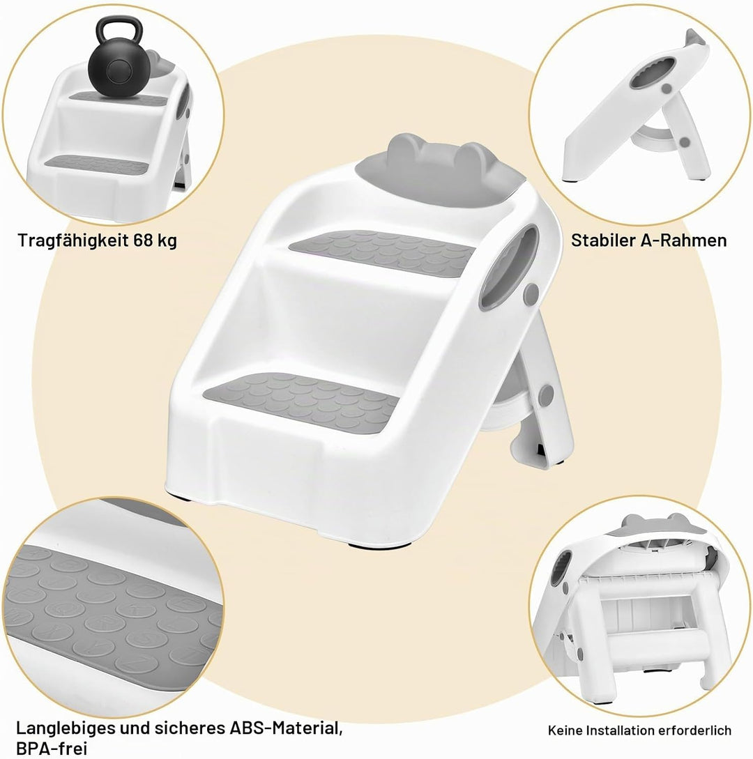 Tritthocker Kinder 2 Stufen, Klappbar Hocker Kinder, Anti-Kipp Trittschemel für 1-3 Jahren Baby Kind