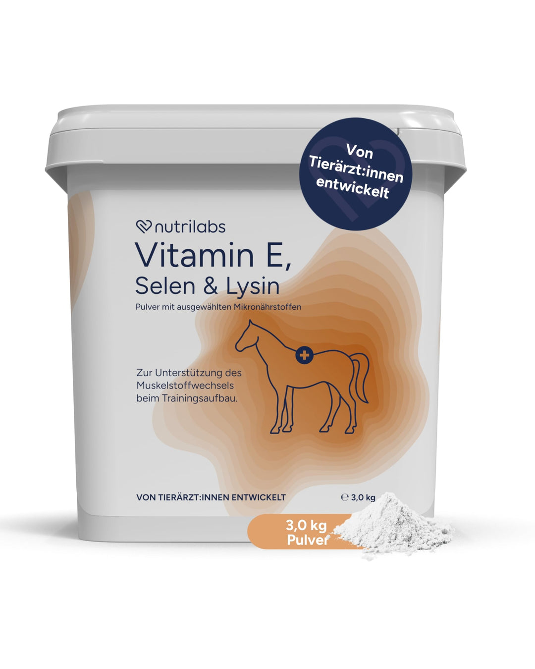 NutriLabs Vitamin E, Selen & Lysin Pulver zur Unterstützung des Muskelaufbaus bei Sportpferden, 3,0