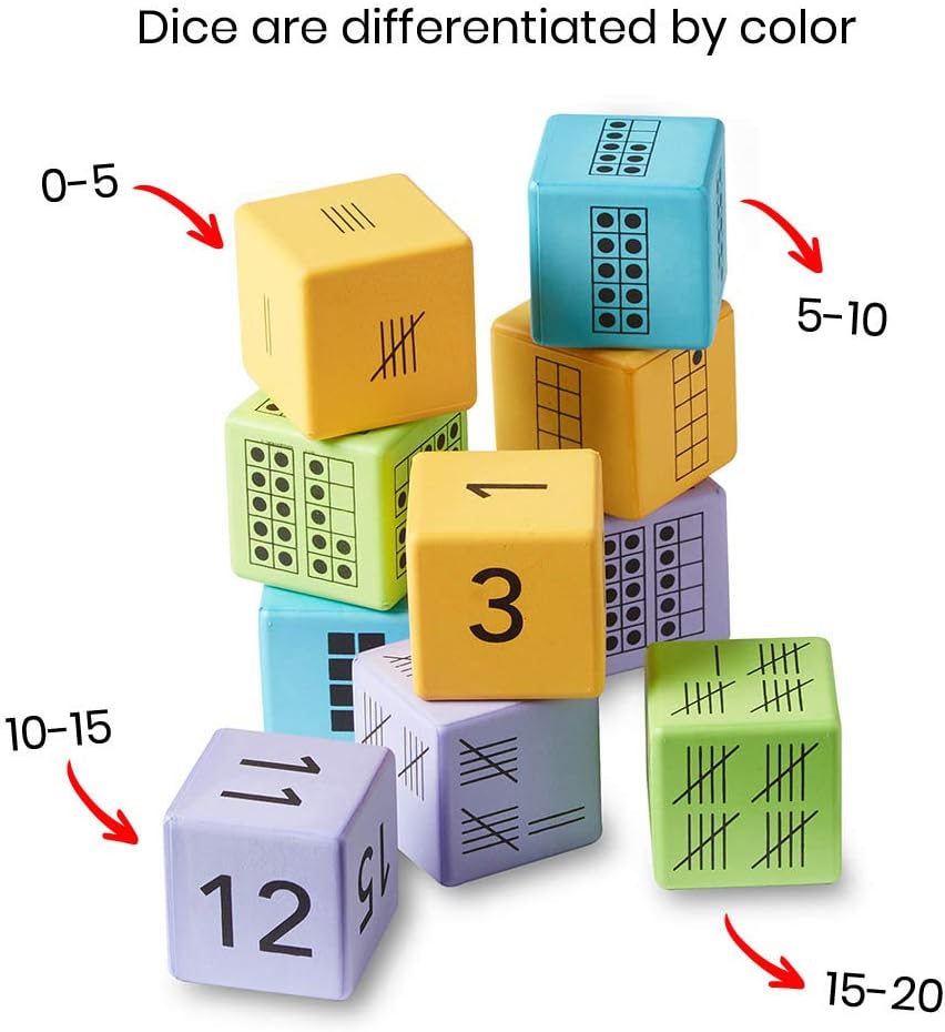 Learning Resources Würfel „Zahlendarstellungen“ (Set mit 16 Stück), Gelb, Grün, Blau, Violett