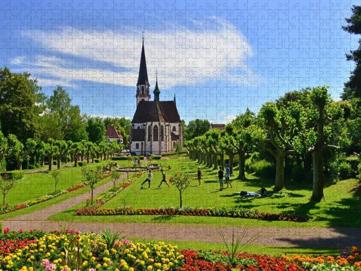 CALVENDO Puzzle Stadtgarten mit Kirche St. Bonifatius 1000 Teile Lege-Grösse 64 x 48 cm Foto-Puzzle