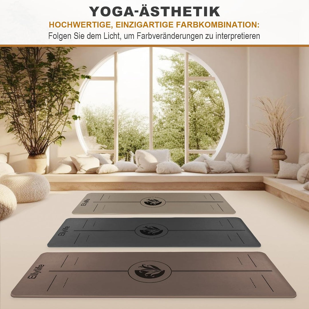 Ellylife Yogamatte aus ECO Naturkautschuk &amp; Hhautfreundlichem TPE, Extrem Rutschfest, Ausrichtungsli