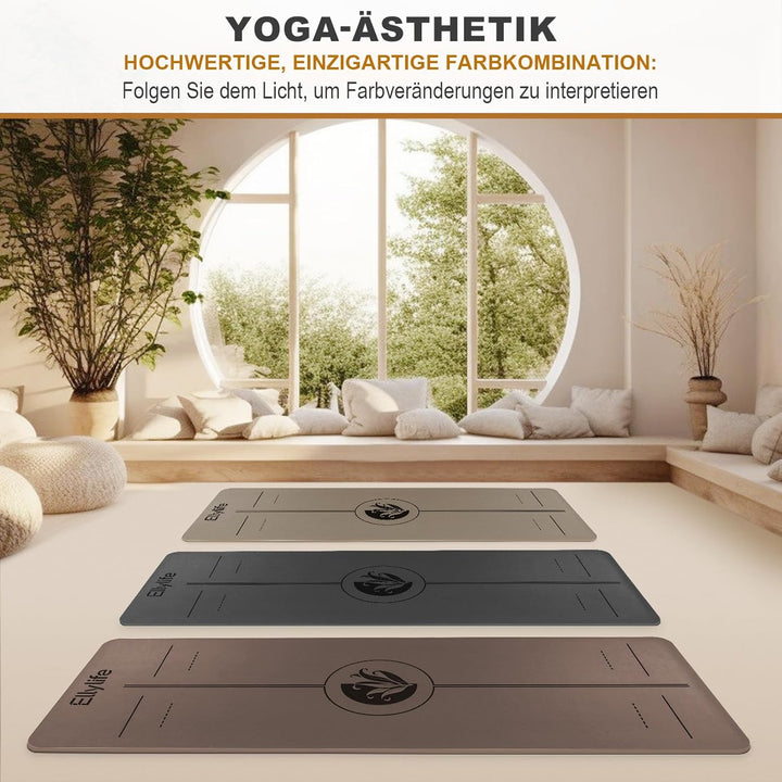 Ellylife Yogamatte aus ECO Naturkautschuk &amp; Hhautfreundlichem TPE, Extrem Rutschfest, Ausrichtungsli