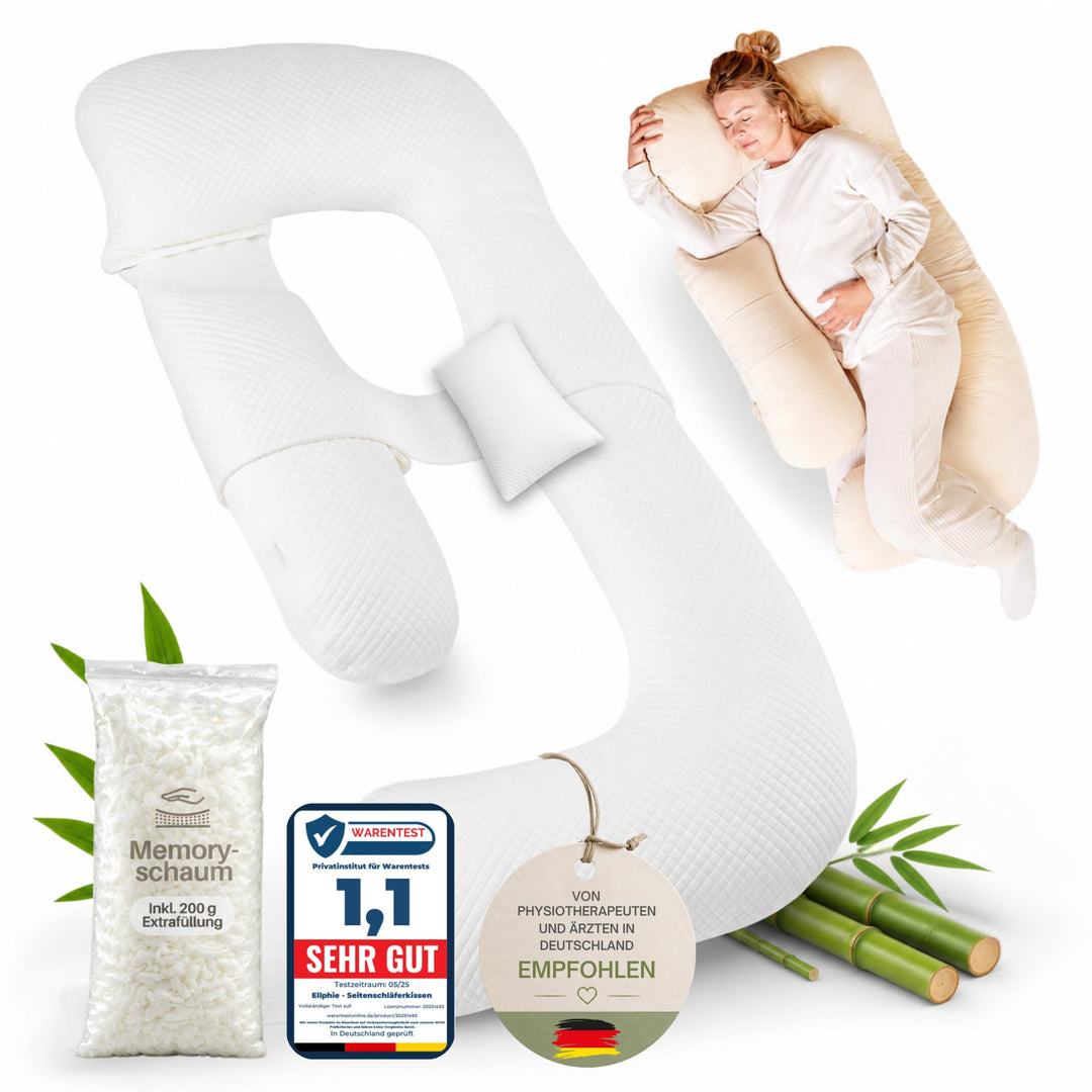 Seitenschläferkissen XL, Schwangerschaftskissen, Stillkissen, Memory Foam Füllung, Kissenbezug 100%