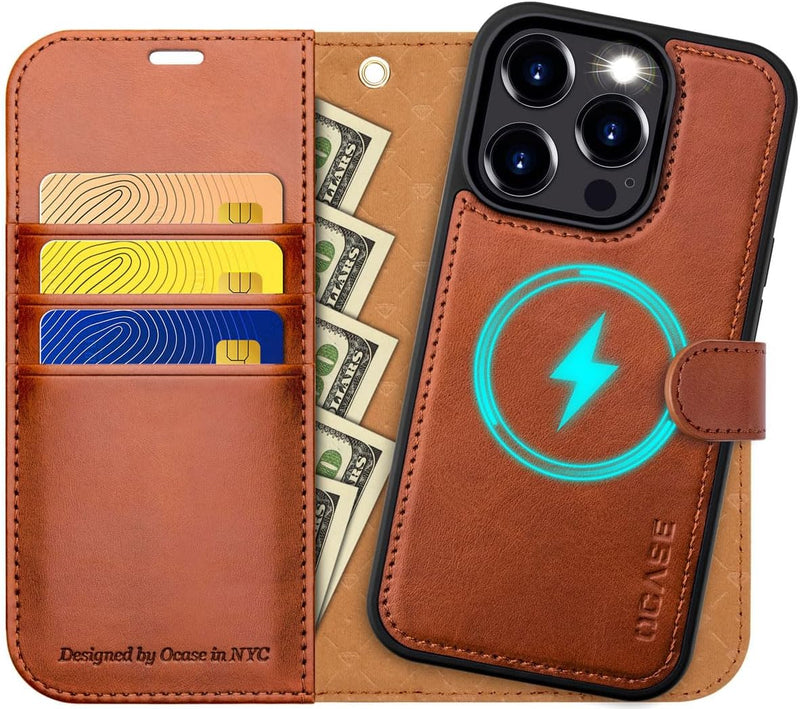 OCASE iPhone 15 Pro Max Hülle(2in1) Leder Stossfestes Case [Abnehmbare magnetische Hülle] [Kabellose