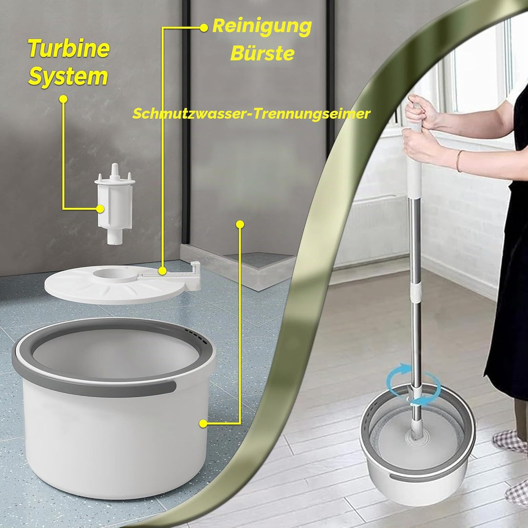 ARSUK Wischmopp und Eimer Set, 360° Flachwischer Bodenwischer mit Wringer und Teleskopstiel - 2 Mikr