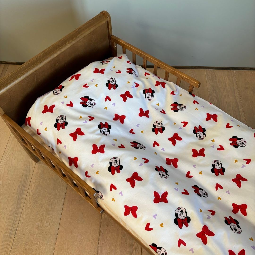 Minnie Mouse Bettwäsche-Set für Kinderbett, 100 x 135 cm + Kissenbezug 40 x 60 cm, 100 % Baumwolle,
