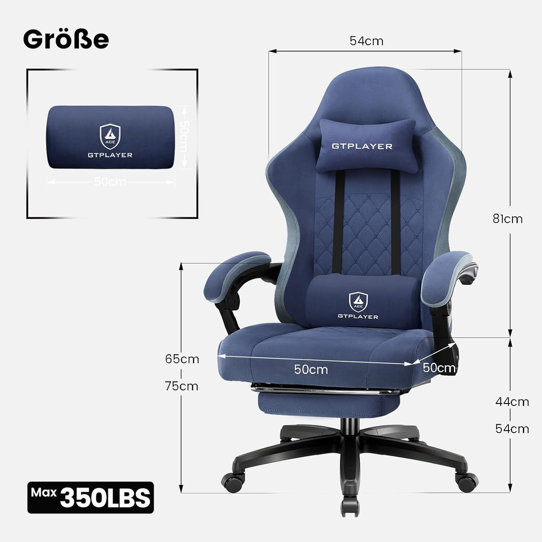 GTPLAYER Gaming Stuhl Stoff, Gaming Sessel mit Taschenfederkissen, ergonomischer Drehstuhl, Gamer St