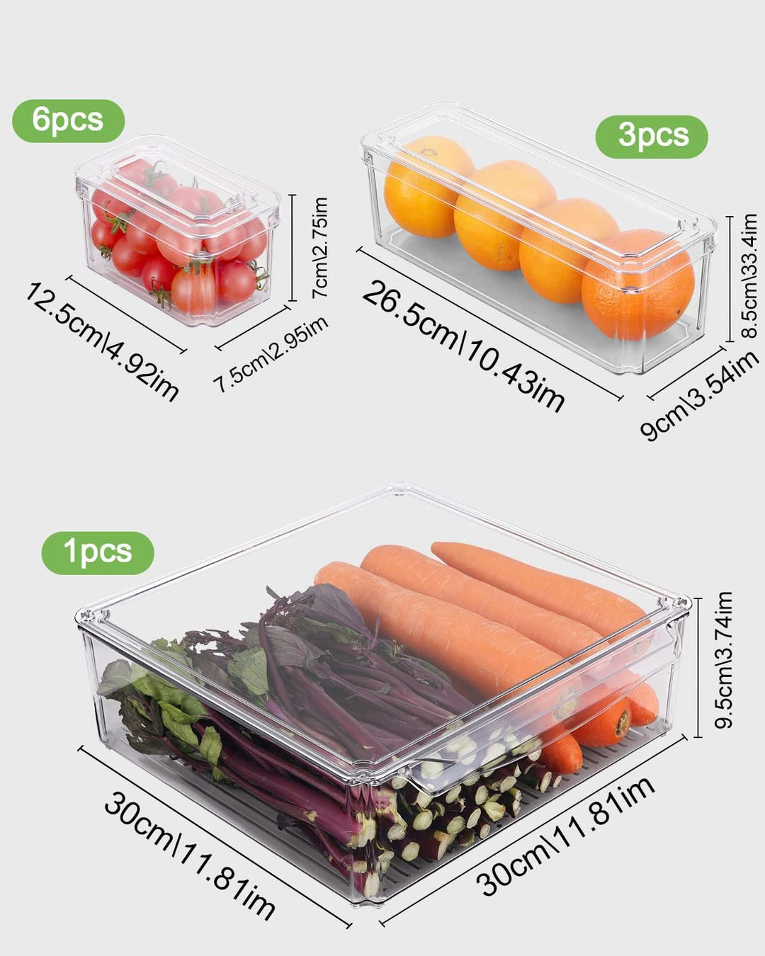JOSPL Kühlschrank Organizer 10er Set,Durchsichtig Stapelbare Aufbewahrungsbox Organizer Set kleine K