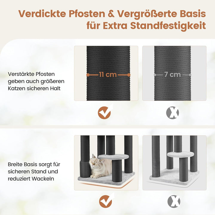 Yaheetech Kratzbaum gross Katzenbaum 11cm Dicke Kratzsäulen hellgrau schwarz | FSC-zertifizierte Spa