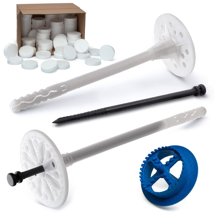 STRÜBER WDVS SET (Ø10x120mm Dämmstoffdübel mit Kunststoffnagel 400St + Weiss Styropor Rondelle 400St