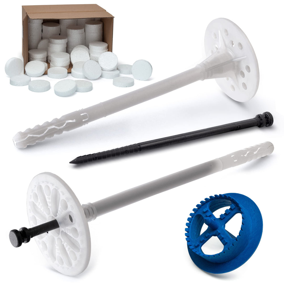 STRÜBER WDVS SET (Ø10x120mm Dämmstoffdübel mit Kunststoffnagel 800St + Weiss Styropor Rondelle 800St