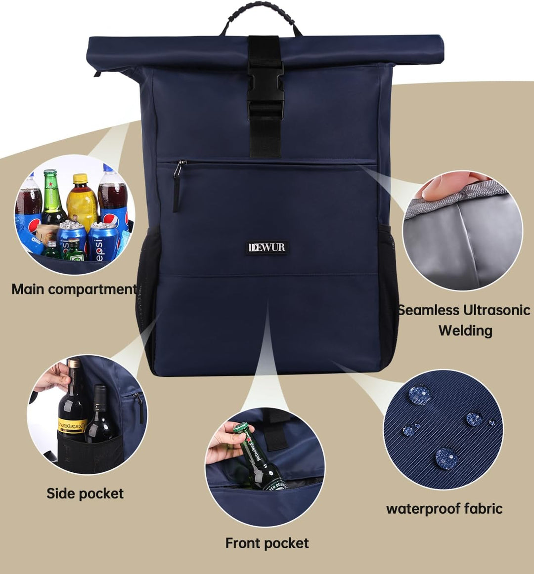 DEWUR 35L Thermo Rücksack Kühlrücksack Kühltasche Wasserdichter Picknickrücksack mit Flaschenöffner
