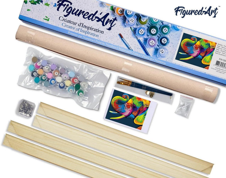 Figured'Art Malen Nach Zahlen Erwachsene Mit Rahmen Elefant Pop Art - Paint by Numbers Basteln DIY B