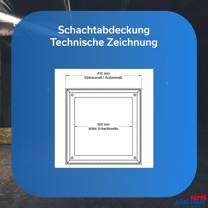Alu Schachtabdeckung, Durchgangsmass 300 x 300mm, tagwasser-, gas- & geruchsdicht, Deckel aushebbar