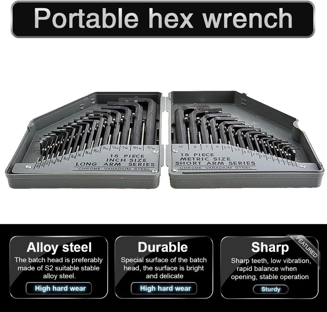 Innensechskant Satz 30 tlg, Imperial und Metric Hex Inbusschlüssel Sets, langer Arm und kurzer Arm L