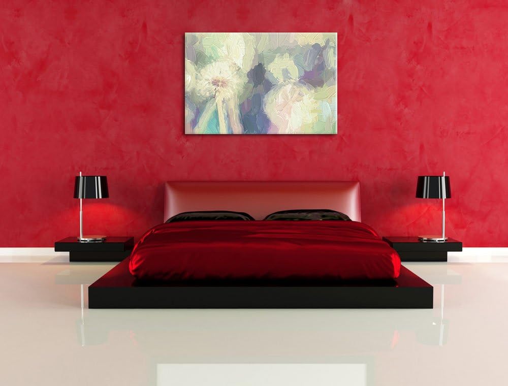 Pixxprint Romantische Pusteblumen Pinsel Effekt, Format: 100x70 auf Leinwand, 100x70