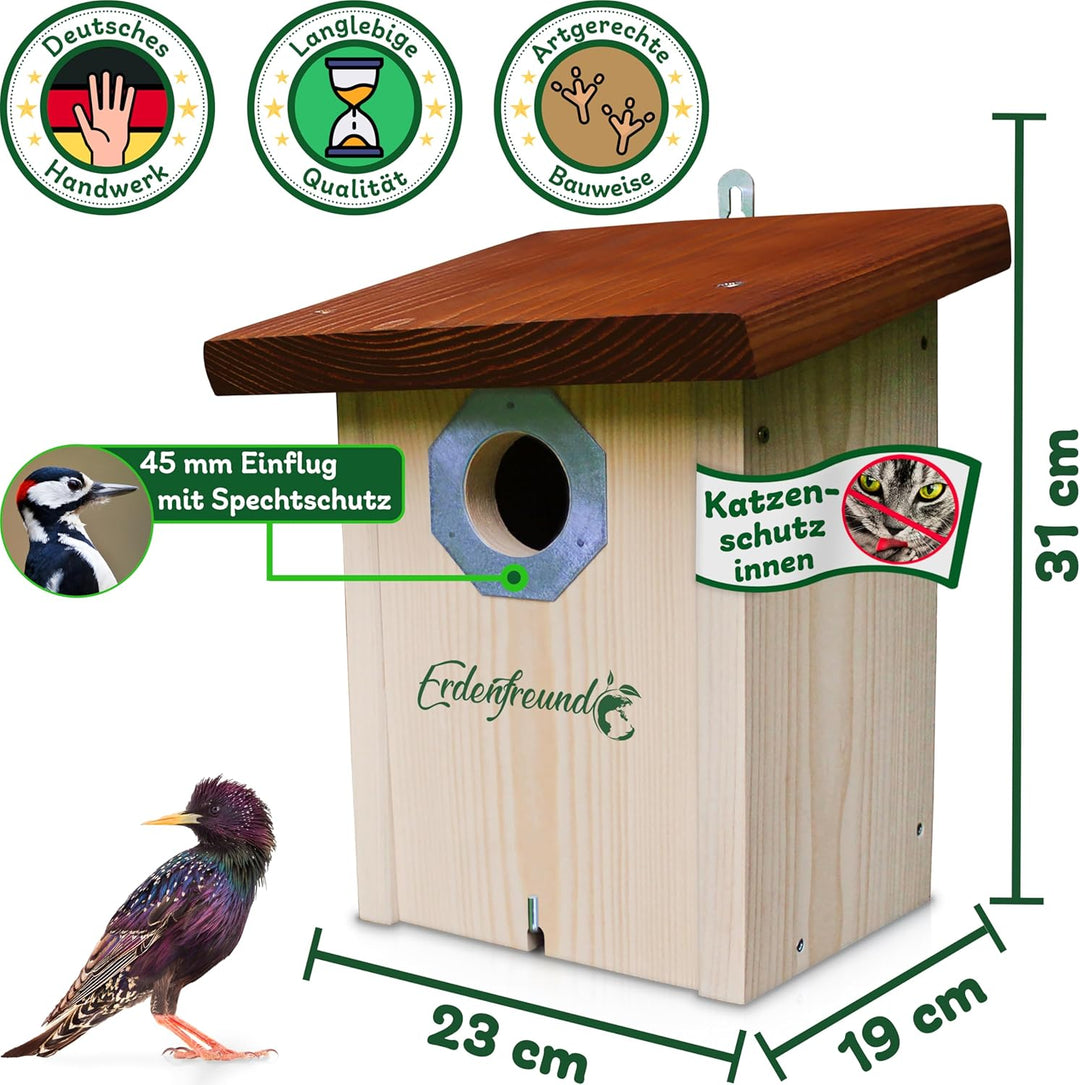 ERDENFREUND® Starenkasten Nistkasten Marder-/Katzenschutz räubersicher Brutkasten für Vögel Metall-S
