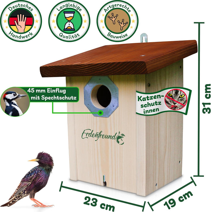 ERDENFREUND® Starenkasten Nistkasten Marder-/Katzenschutz räubersicher Brutkasten für Vögel Metall-S
