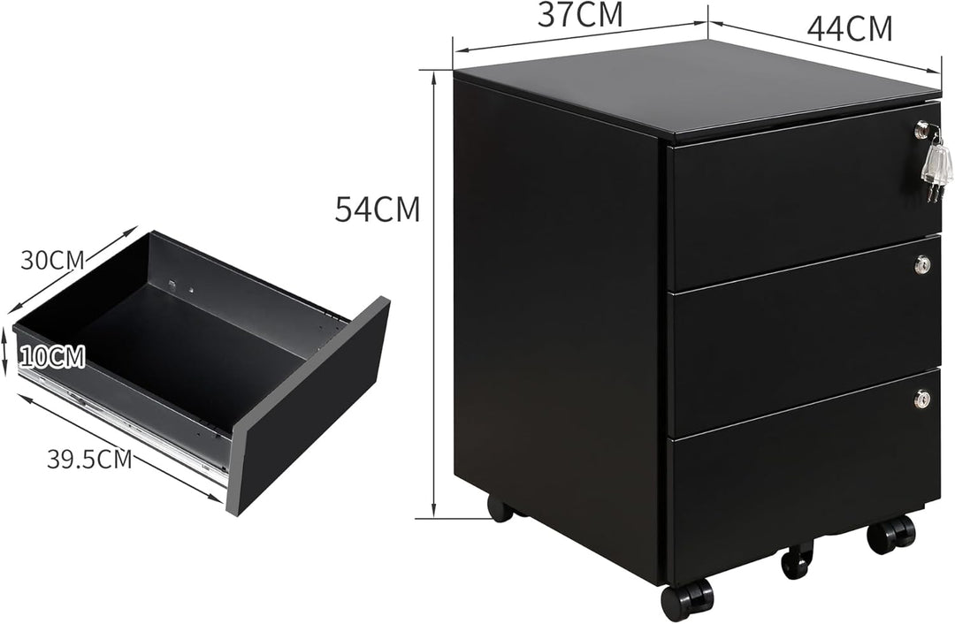 LVSTEEL Rollcontainer mit Schubladen, Mobiler Aktenschrank unter Schreibtisch, Abschliessbarer Büros